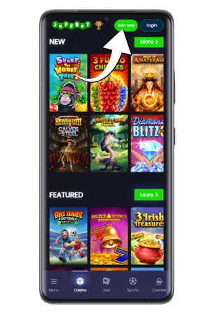 JeffBet homepage with Join Now button highlighted