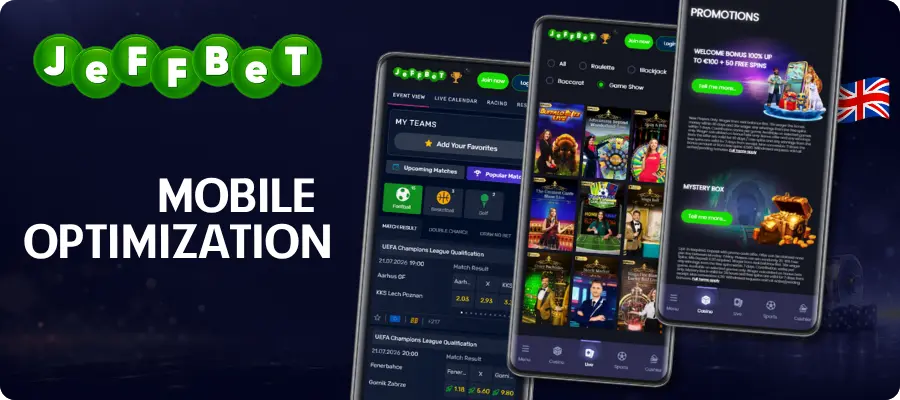 JeffBet mobile optimization on smartphone screen
