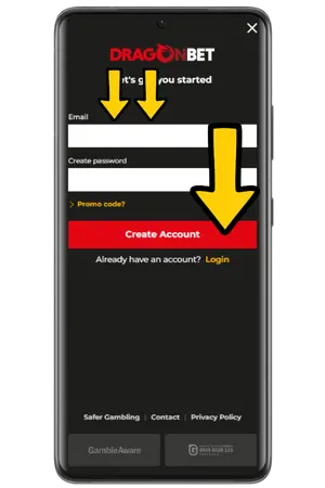 DragonBet registration email and password